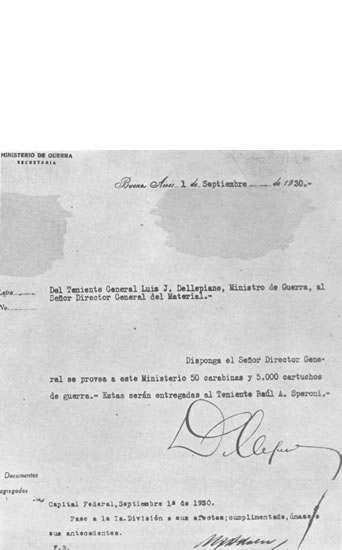 Orden ministerial en cuya virtud le fueron entregados la teniente Speroninte Speroni